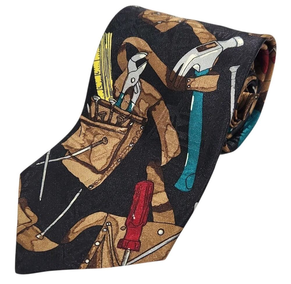 VTG 90s Home Improvement TV Show Mens Tie Construction Dad Grandpa Uncle Gift